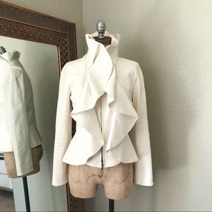 VALENTINO Lamb Leather White Ruffle Jacket